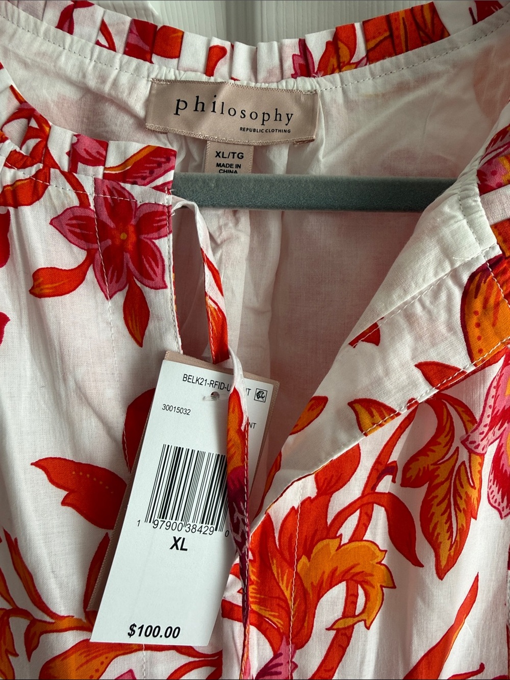 Philosophy White Midi Dress with Pink & Orange Floral Print - Picture 2 of 3